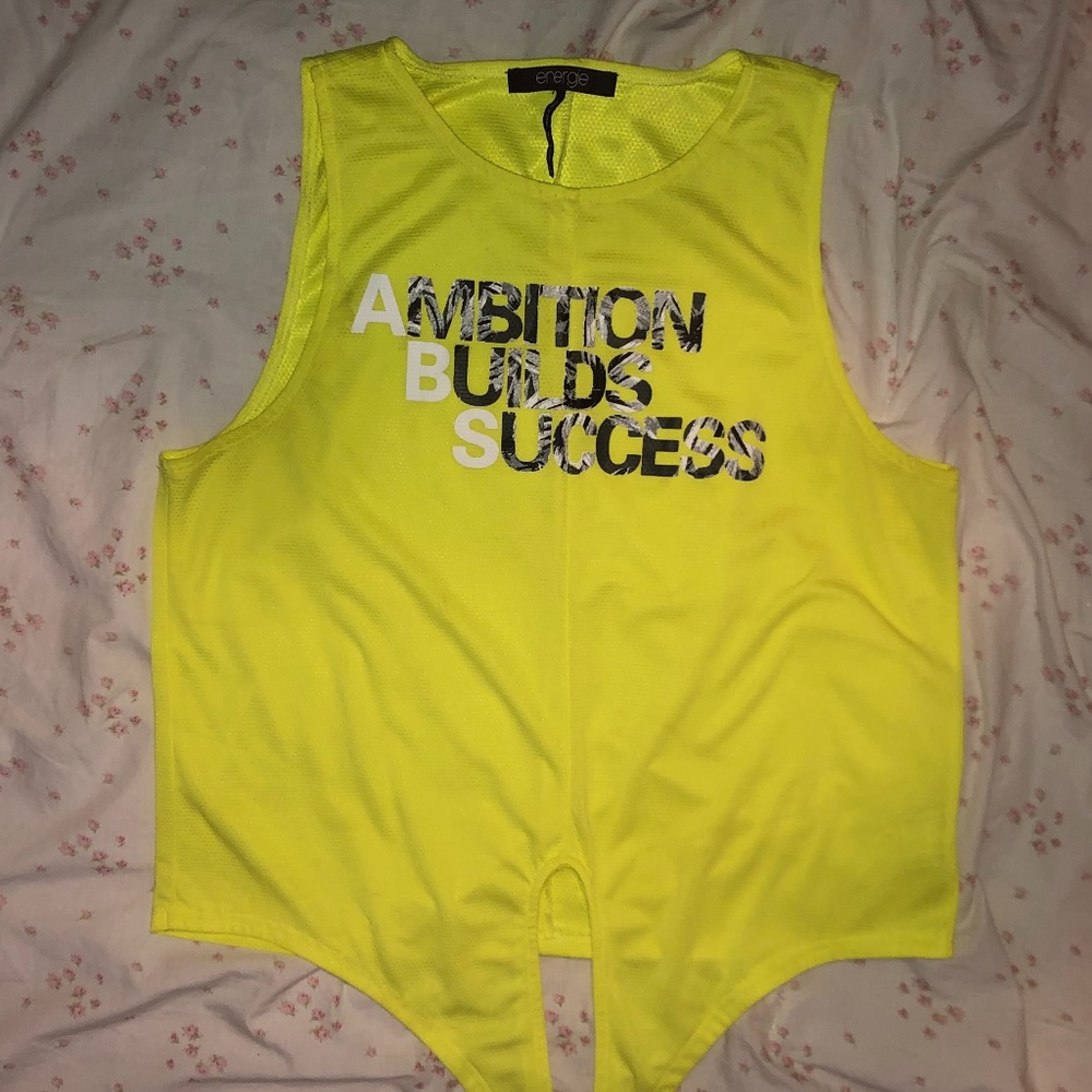 ABS motivational sleeveless yellow workout top
